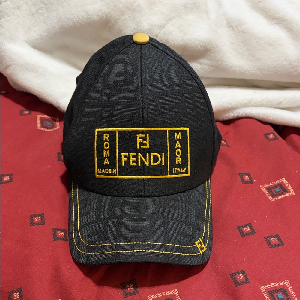 Fendi Black Cap with Yellow Detailing
